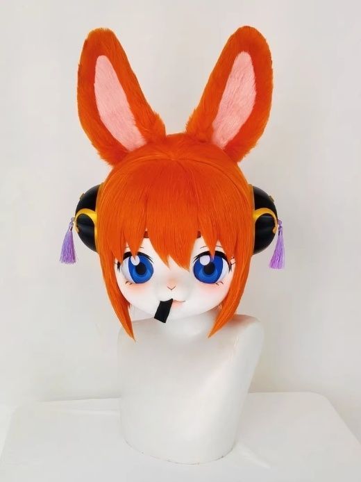 着ぐるみヘッド 猫 ピンクと白 全頭ヘッド ケモノ マスク ファー