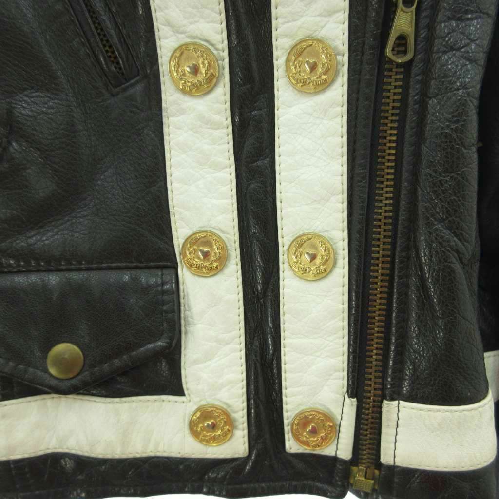 モスキーノ MOSCHINO ダブルライダース レザージャケット ライン 金釦 ショート丈 42 黒 白 ブラック ホワイト 1010 SIROKUMA-CORPORATION_COM