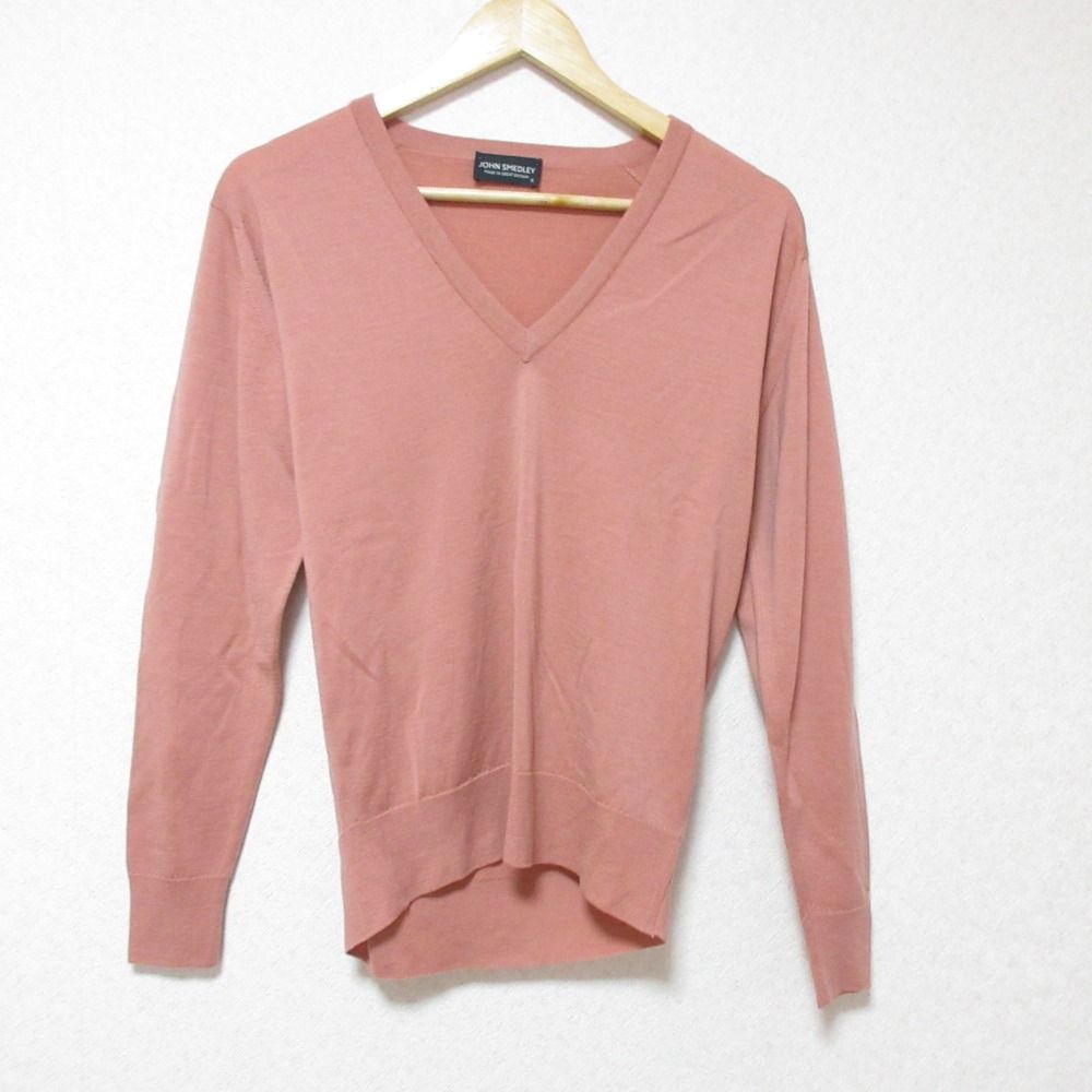 JOHN SMEDLEY - 美品 JOHN SMEDLEY ジョンスメドレー 英国製 エクストラファインメリノウール Vネック ニット カットソー セーター S ピンク レディース 古着 中古 USED 美品 JOHN SMEDLEY ジョンスメドレー 英国製 エクストラファイン