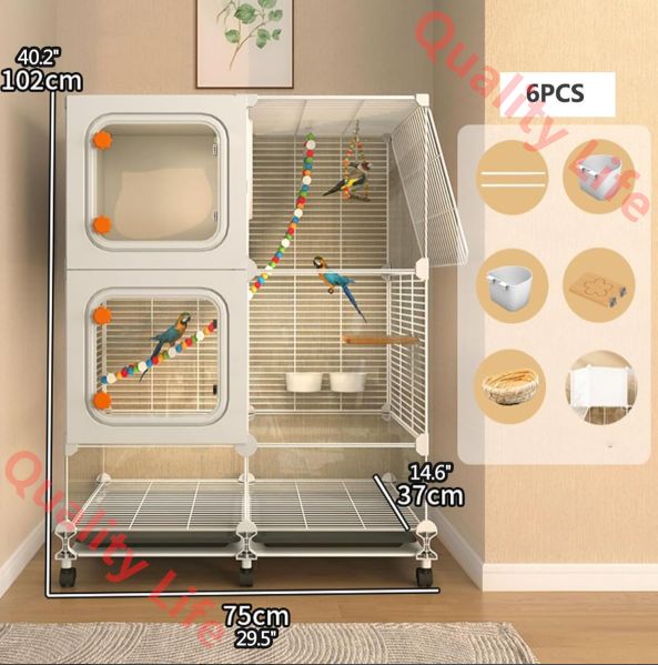  鳥かご 鳥籠DIY 暗号化された金属製鳥籠インコ用ケージ インコ キャスターと 付き 透明ドア 観察しやすい 70 35 102 cm バードキャリー 鳥用品