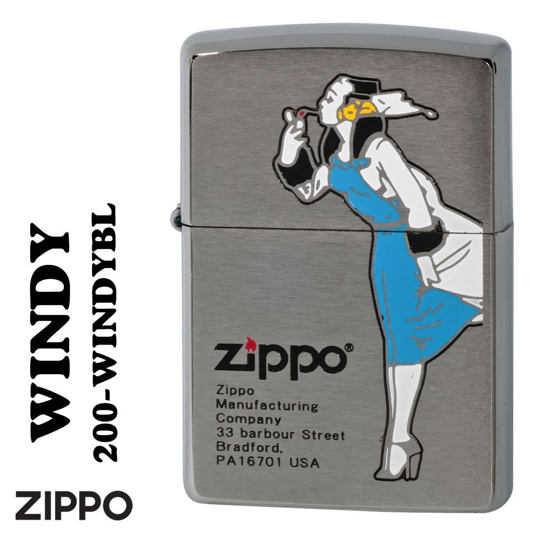 zippo(ジッポーライター)ZIPPOキャラクター人気の「WINDY 」デザイン #200ブラッシュクロ－ム エッチング4色入れ ブルー BL  オイルライター かわいい 送料無料 - メルカリ