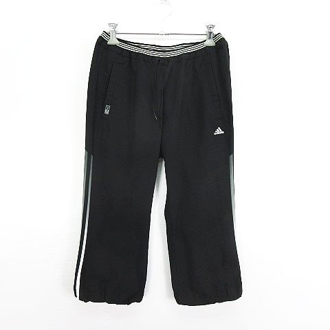 アディダス adidas パンツ ボトムス クロップド ライン ロゴ S ブラック スポーツウェア ※EKM