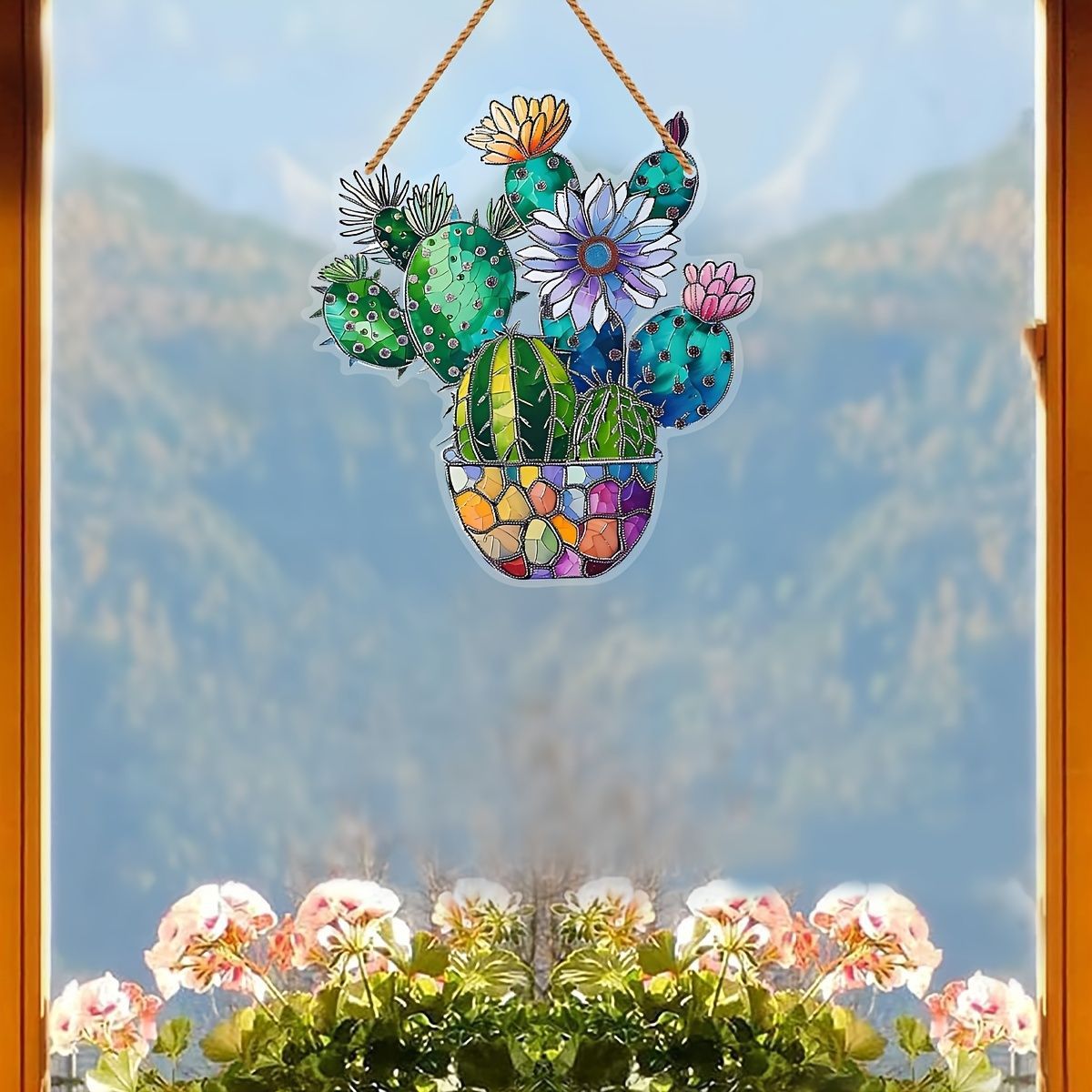 吊り下げ オブジェ ガーデンオーナメント アクリル ステンドグラス風