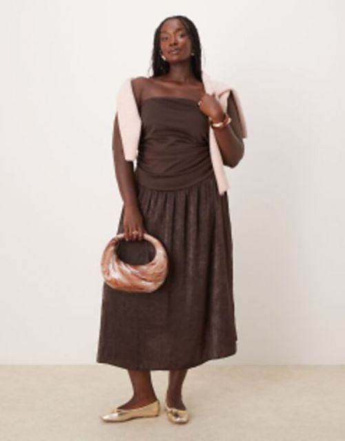【送料無料】 エイソス レディース ワンピース トップス  DESIGN Curve bandeau textured maxi dress in chocolate Chocolate
