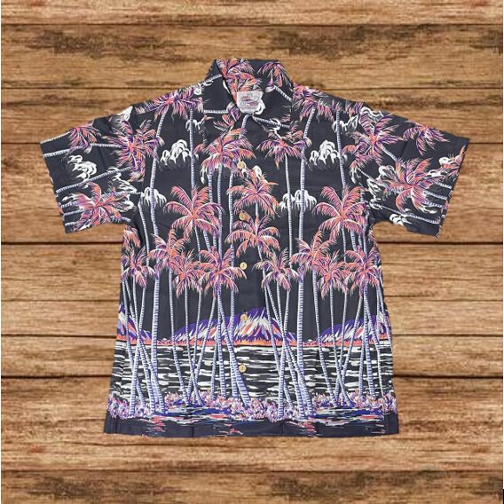 “COCONUT PALM & DIAMONDHEAD” アロハシャツ DUKE KAHANAMOKU アロハシャツ COCONUT PALMS & DIAMOND HEAD L