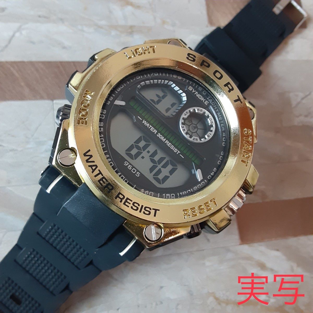 16送料込 海外 SINOKE 腕時計デジタル 多機能 LED ブラックゴールド-5