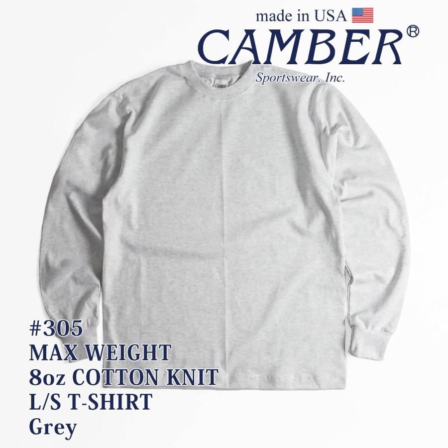 【カラー：グレー】キャンバー CAMBER 305 マックスウェイト 長袖 クルー Tシャツ MADE IN USA メンズ アメリカ製 無地 ロンT ヘビーウエイト 8オンス 厚手 シンプル 綿 コットン100％ サイズ S M L XL