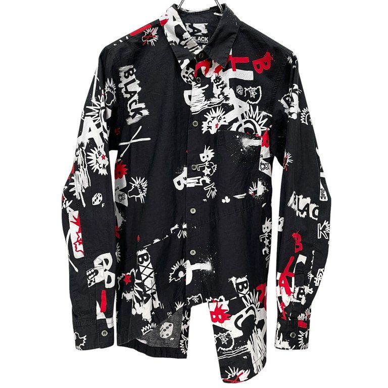 BLACK COMME des GARCONS 16SS ランダムカッティングアートプリントシャツ 変形 総柄 ブラウス ブラック コムデギャルソン
