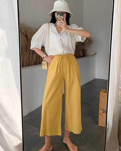 ワイドパンツ レディース 綿麻 ゆったり リネン ガウチョパンツ ロングパンツ ウエストゴム 麻混 体型カバー 美脚 春夏 langshun01