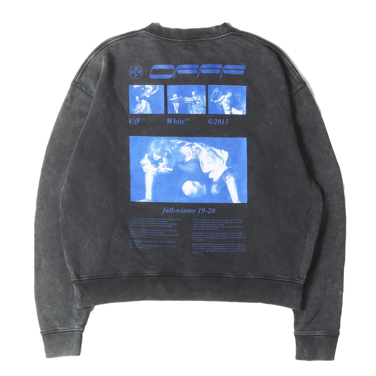 OFF-WHITE オフホワイト スウェット ブラック 黒 サイズ:L | ブリーチ加工 絵画グラフィック オーバーサイズ スウェットシャツ (HARDCORE CARAVAGGIO CREWNECK) | トップス トレーナー【メンズ】【中古】【美品】【K4607】 美品】OFF-WHITE オフホワイト スウェット ブラック 黒 サイズ:L
