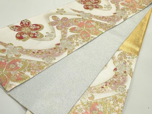 平和屋着物○六通柄袋帯 流水舞桜文 金銀糸 正絹 逸品