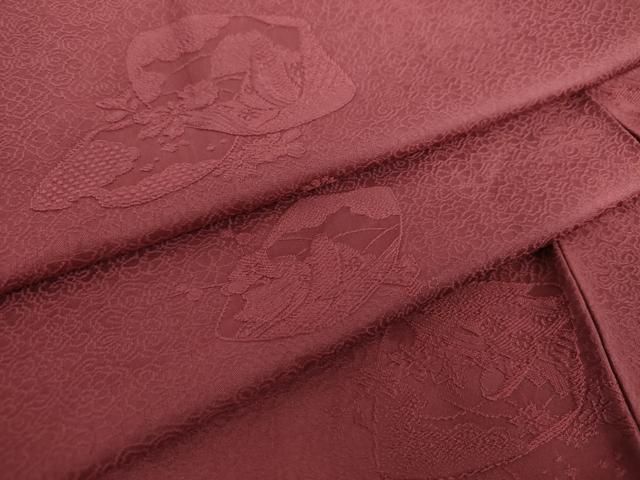 平和屋着物●上質な色無地 貝合わせ花地紋 濃浅蘇芳色 正絹 DAAY1528ps