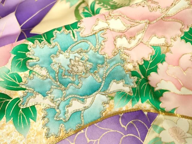 豪華振袖　駒刺繍　流水舞鳥文　暈し染め　金彩　着丈168cm　正絹　逸品 Yahoo!オークション - 平和屋着物 豪華振袖 駒刺繍 遠山花鳥文