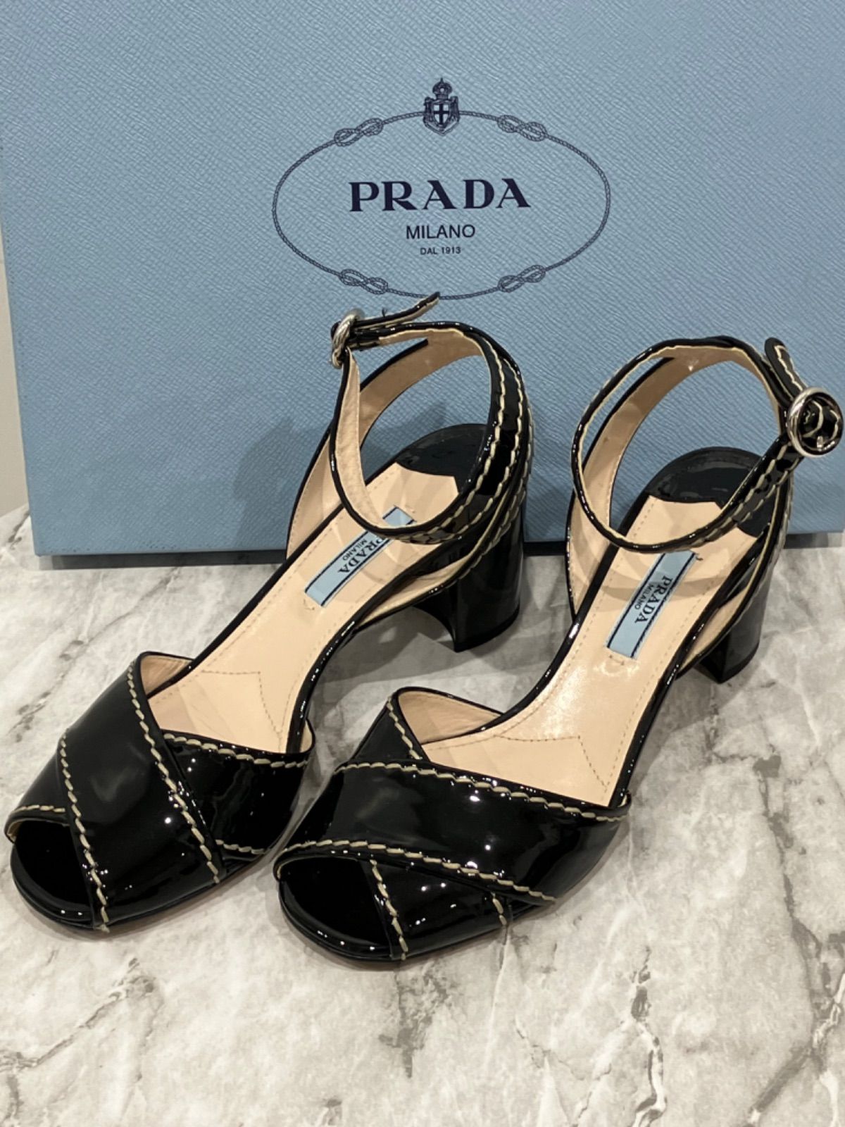 美品✨PRADA プラダ サンダル ヒール バックストラップ 23.5cm
