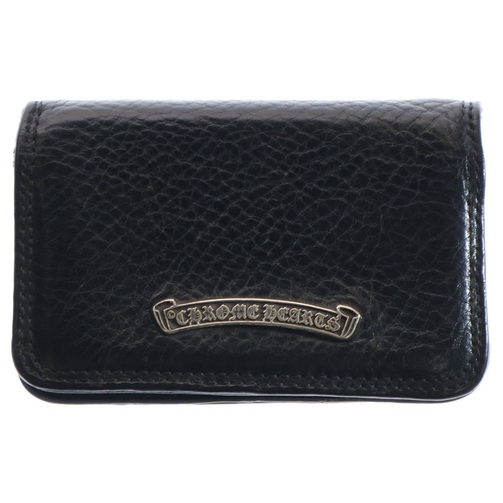 CHROME HEARTS クロムハーツ CARD CASE スクロールラベル レザーカードケース ブラック|シルバー