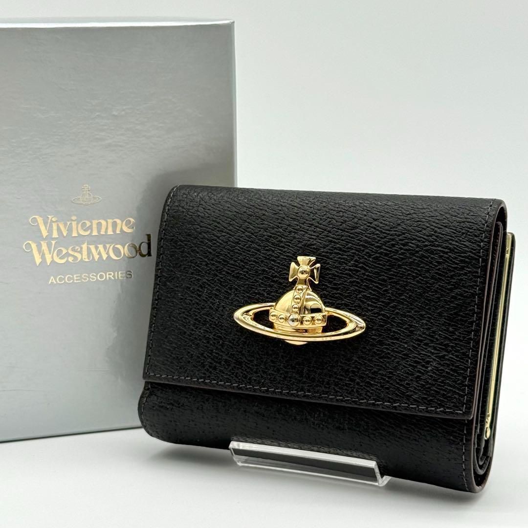【美品】Vivienne EXECUTIVE 三つ折り財布 がま口 レザー 黒 美品】Vivienne EXECUTIVE 三つ折り財布 がま口 財布 黒色
