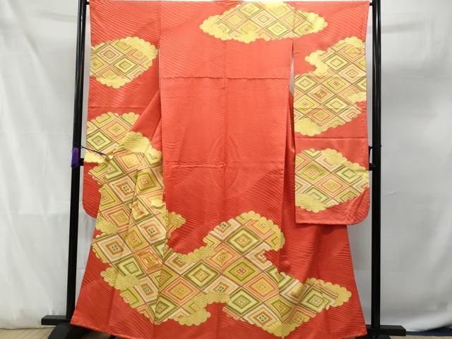 平和屋本店□極上 振袖 駒刺繍 雲取り几帳花文 黒地 金通し地 逸品  