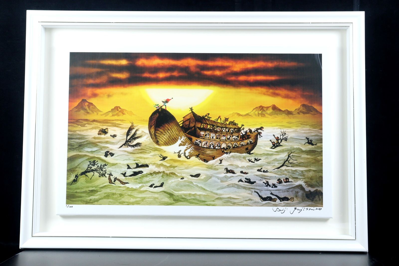 藤城清治ジクレ 最安 藤城清治：ジクレー版画 幸せを呼ぶ猫（受注生産商品：納期