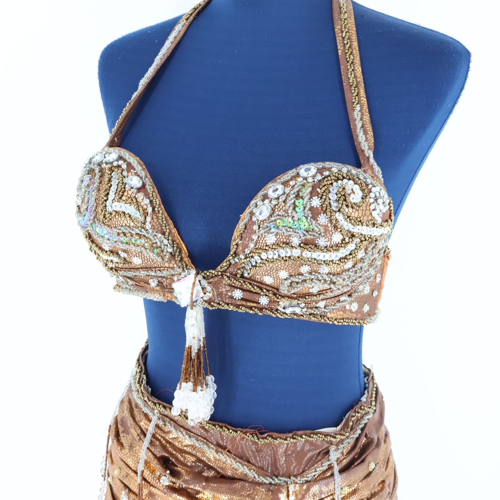 ベリーダンス用 オリエンタル】ブラウン スパンコールラメ ビーズ 茶色