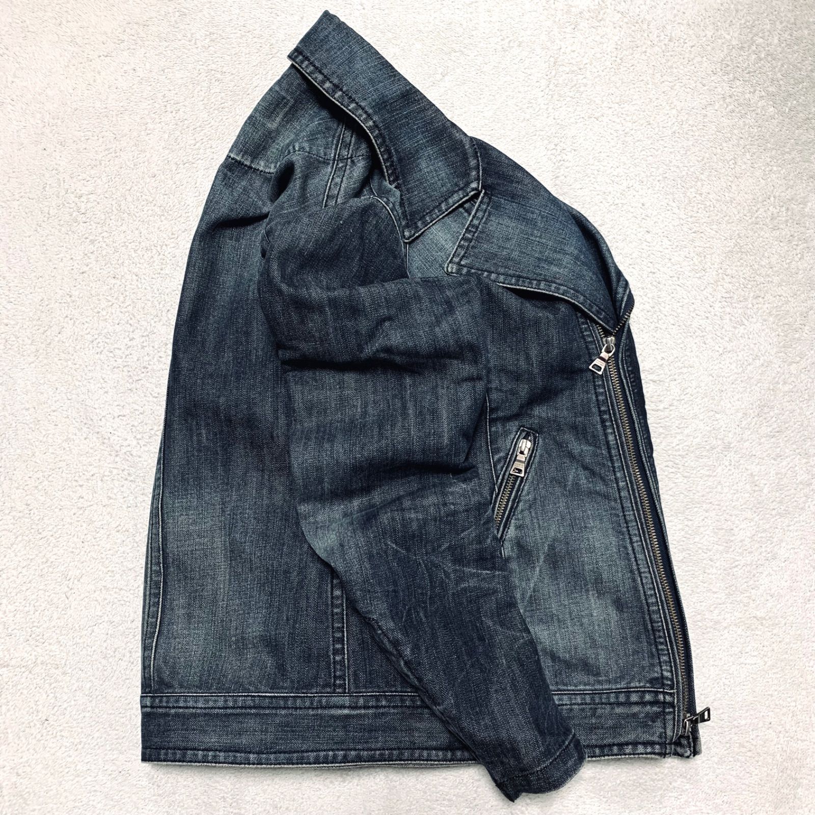 BURBERRY BLACK LABEL デニムジャケット ライダースジャケット ダブル ノバチェック ロゴ刻印 ヴィンテージ加工 ウォッシュ加工 フェード Mサイズ インディゴブルー 青系 バーバリーブラックレーベル