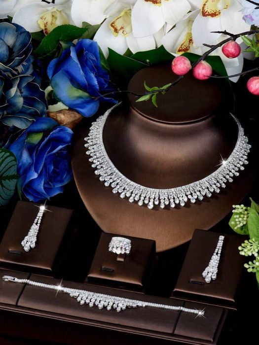 ジュエリー レディース セット 1セット エレガントなキュービックジルコニア ウォータードロップジュエリーセット 女性への記念日のギフトに最適