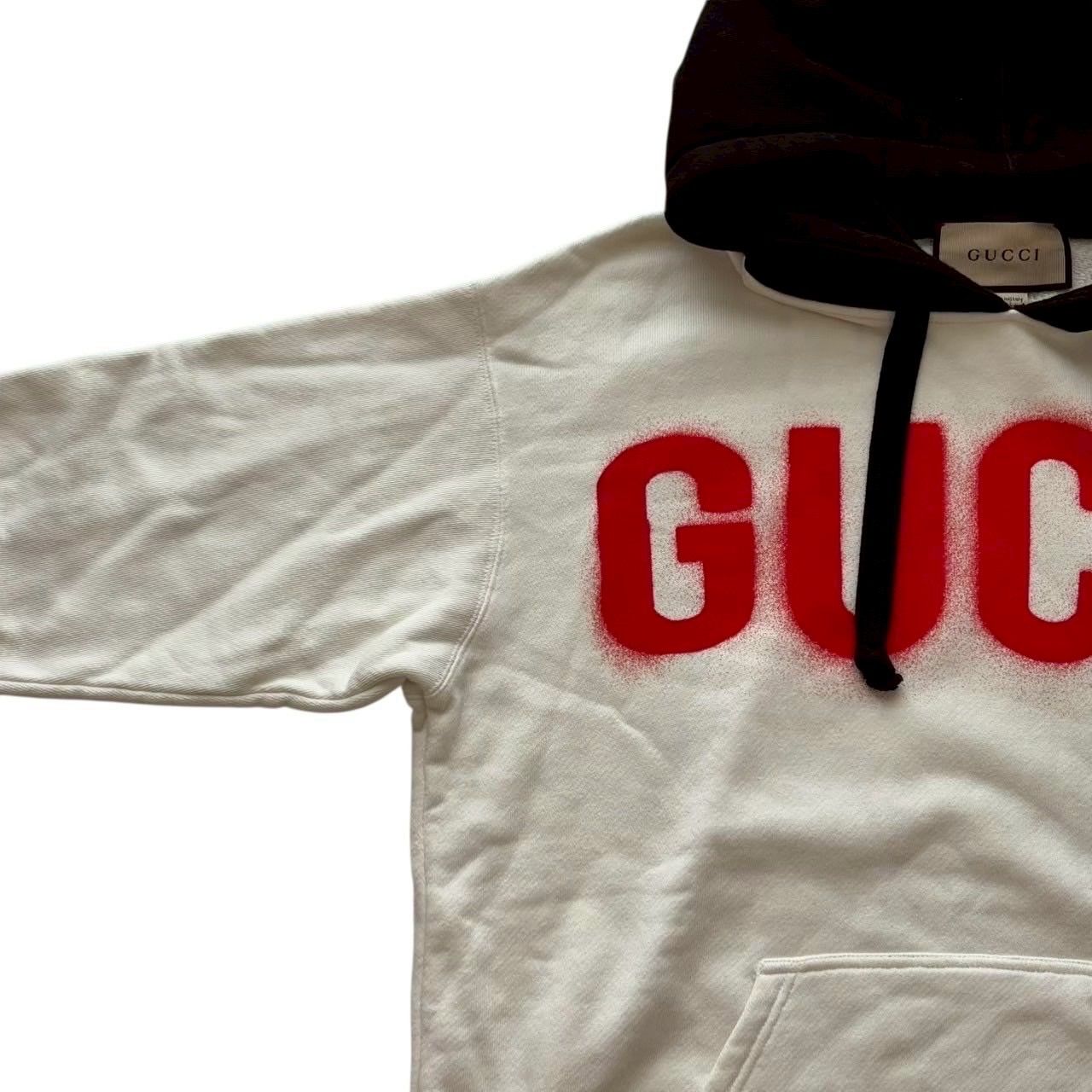 GUCCI グッチ パーカー 白 黒 ビックロゴ ポケット フード メンズ S 