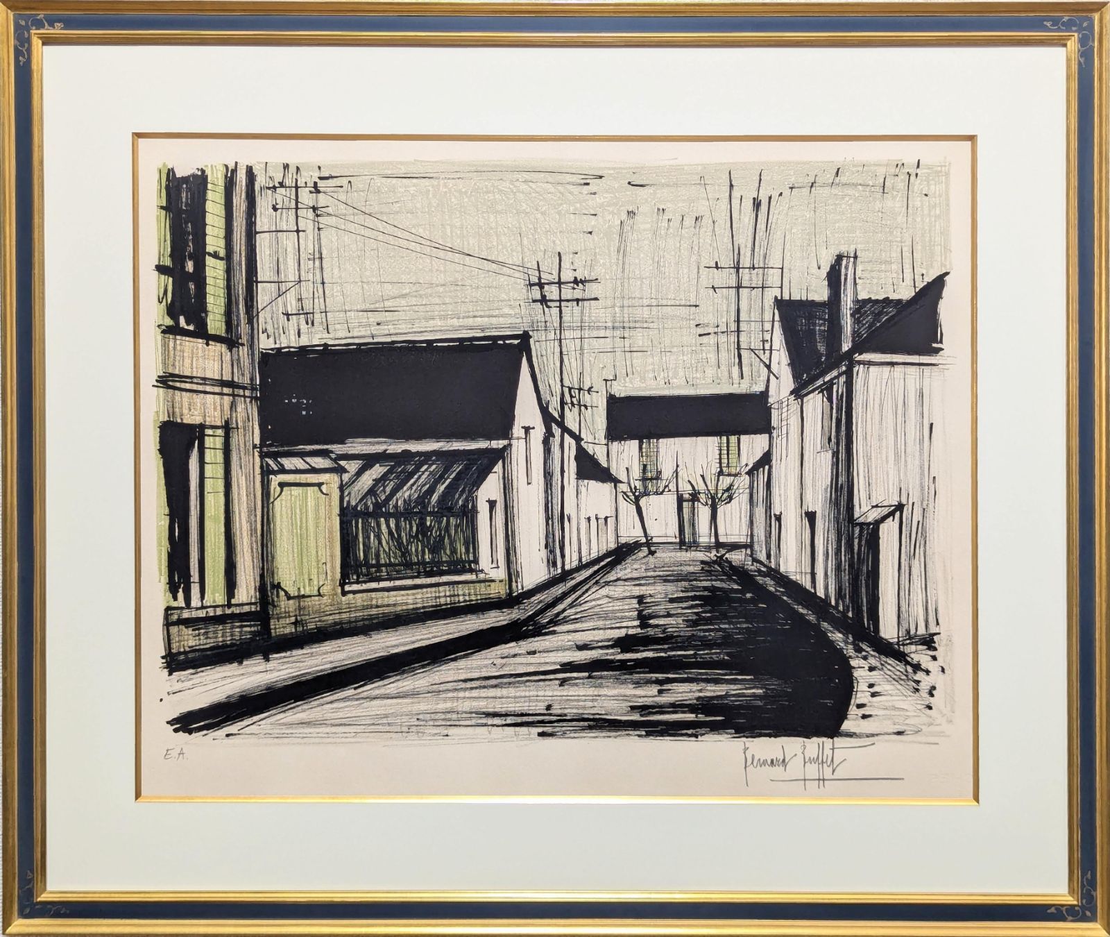 真作 直筆サイン ベルナール ビュッフェ ブリュリアン通り 額付