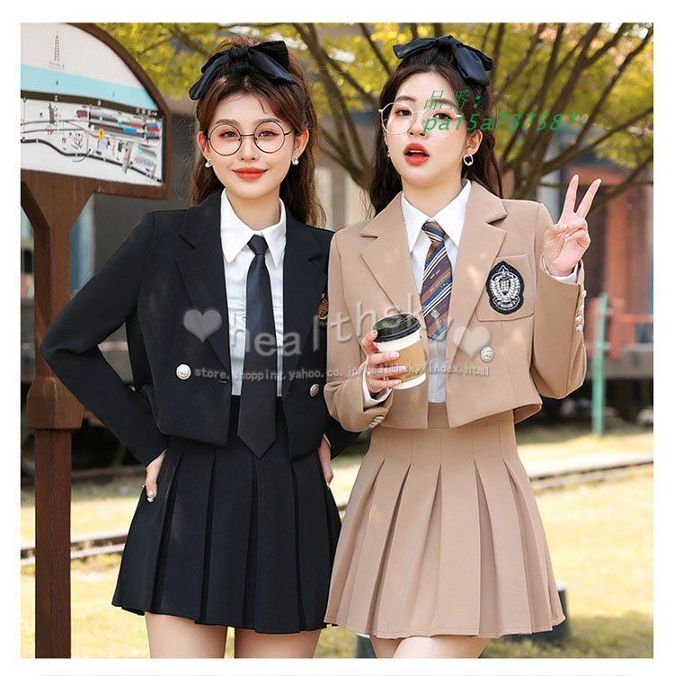 2025学生服 アカデミックキャンパス制服女の子スーツ高校制服長袖ブレザースカートレディースコートシャツセット高校生制服中学生 通学卒業式 入学式 発表会 pai5a737587