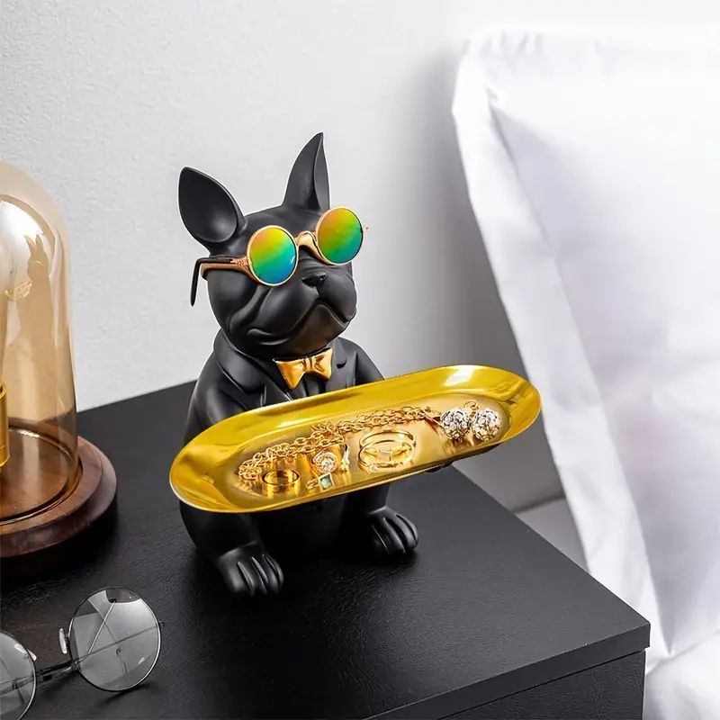 小物トレイ 細長 貯金箱 犬 モチーフ ブルドッグ 小型 オブジェ 卓上 小物 小銭 鍵 アクセサリー ジュエリー お菓子 眼鏡 サングラス 収納 スタイリッシュ おしゃれ おもしろ ユニーク かわい