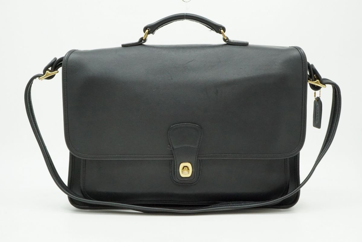 コーチ ヴィンテージ ショルダー ブリーフケース 書類鞄 5180 Unisex レザー 黒 ブラック COACH 3860h
