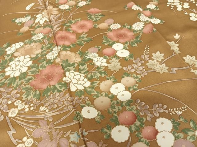 平和屋着物○訪問着 草花文 金彩 ロング丈 正絹 逸品 AAAZ0330zg 平和屋