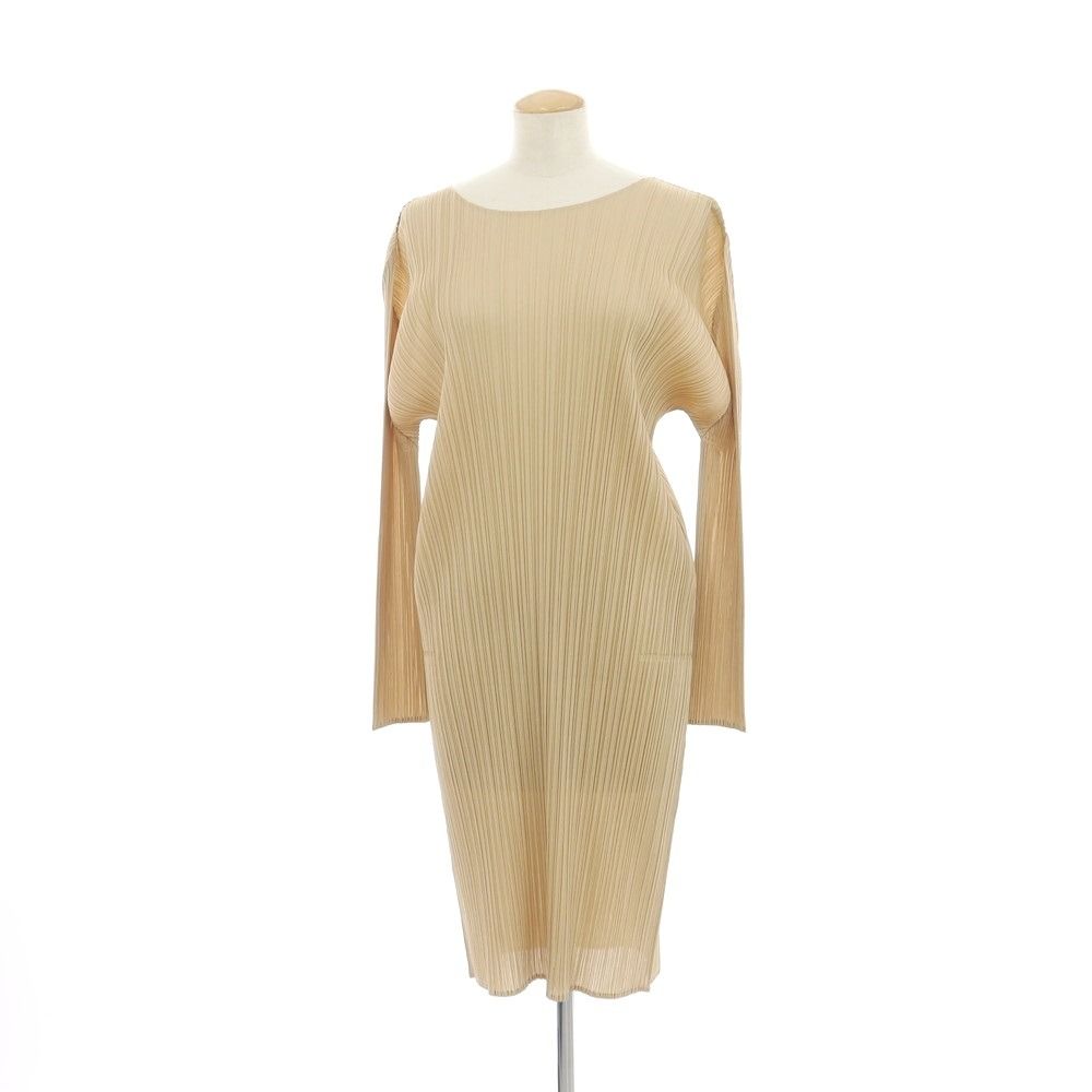 【】プリーツプリーズ PLEATS PLEASE 2024年秋冬 プリーツ ワンピース ベージュ【サイズ表記なし（L位）】【レディース】