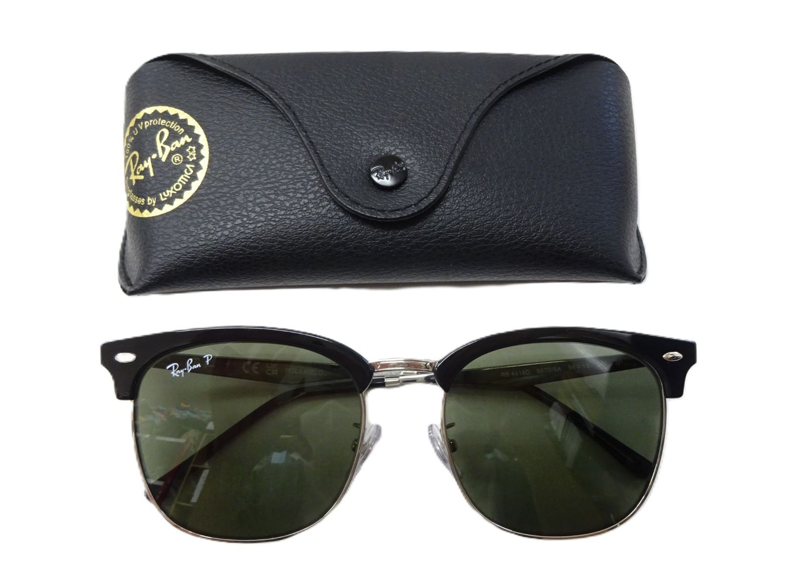 2.5万 Ray Ban レイバン RB4418D 偏光レンズ WASHED LENSES シルバー×ブラック クラブマスター P刻印 Polarized