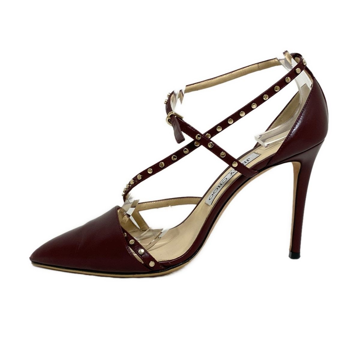 JIMMY CHOO ジミーチュウ パンプス 37 1|2 レディース - ボルドー スタッズ|アウトソール張替済 レザー