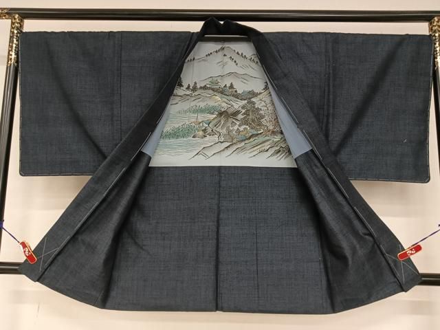 平和屋着物○男性 結城紬 杢 アンサンブル 杢 正絹 逸品 AAAY5626ph