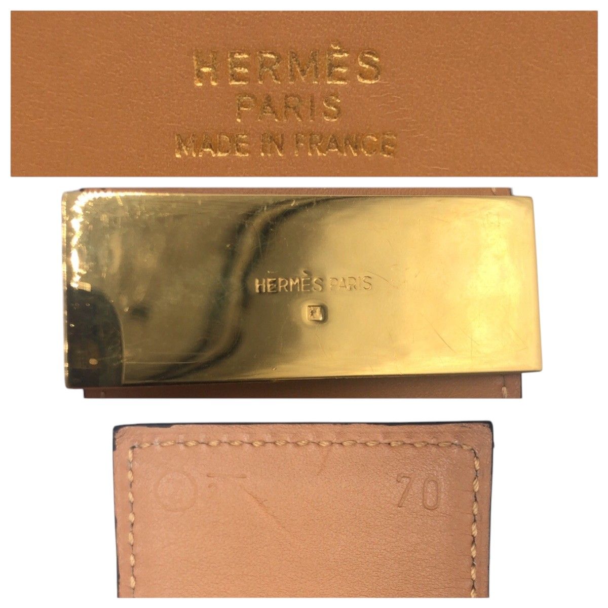 美品 HERMES エルメス コリエドシアン ブラウン ゴールド レザー