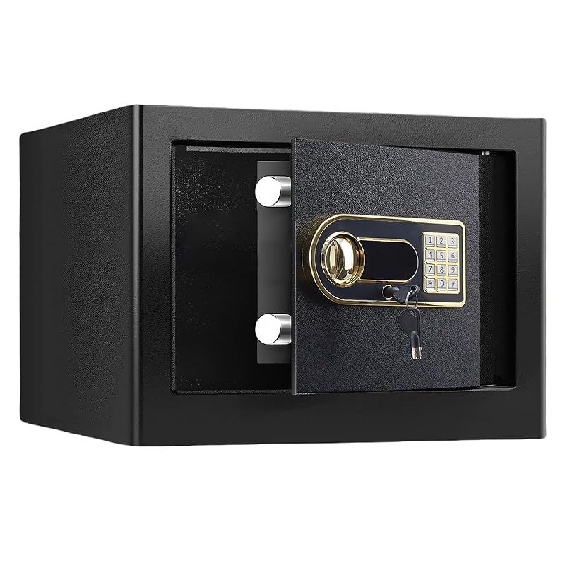 金庫 家庭用12.4L 防犯金庫 A4ファイル横収納 緊急電池ボックス付き テンキー式 床 壁に固定 緊急キー付き 事務所 店 日?取扱説明書 12.4L 1