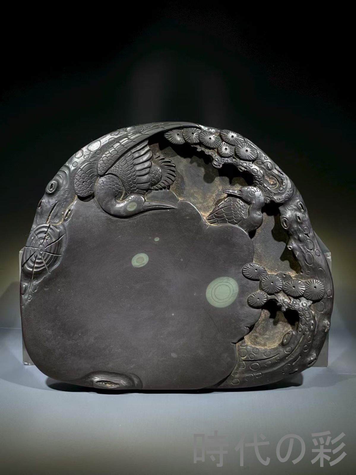 中国古美術 在銘 松鶴延年 端硯 古硯 端渓 唐硯 老坑 唐物 すずり 古玩 書道具 文房四宝 書家R07092420