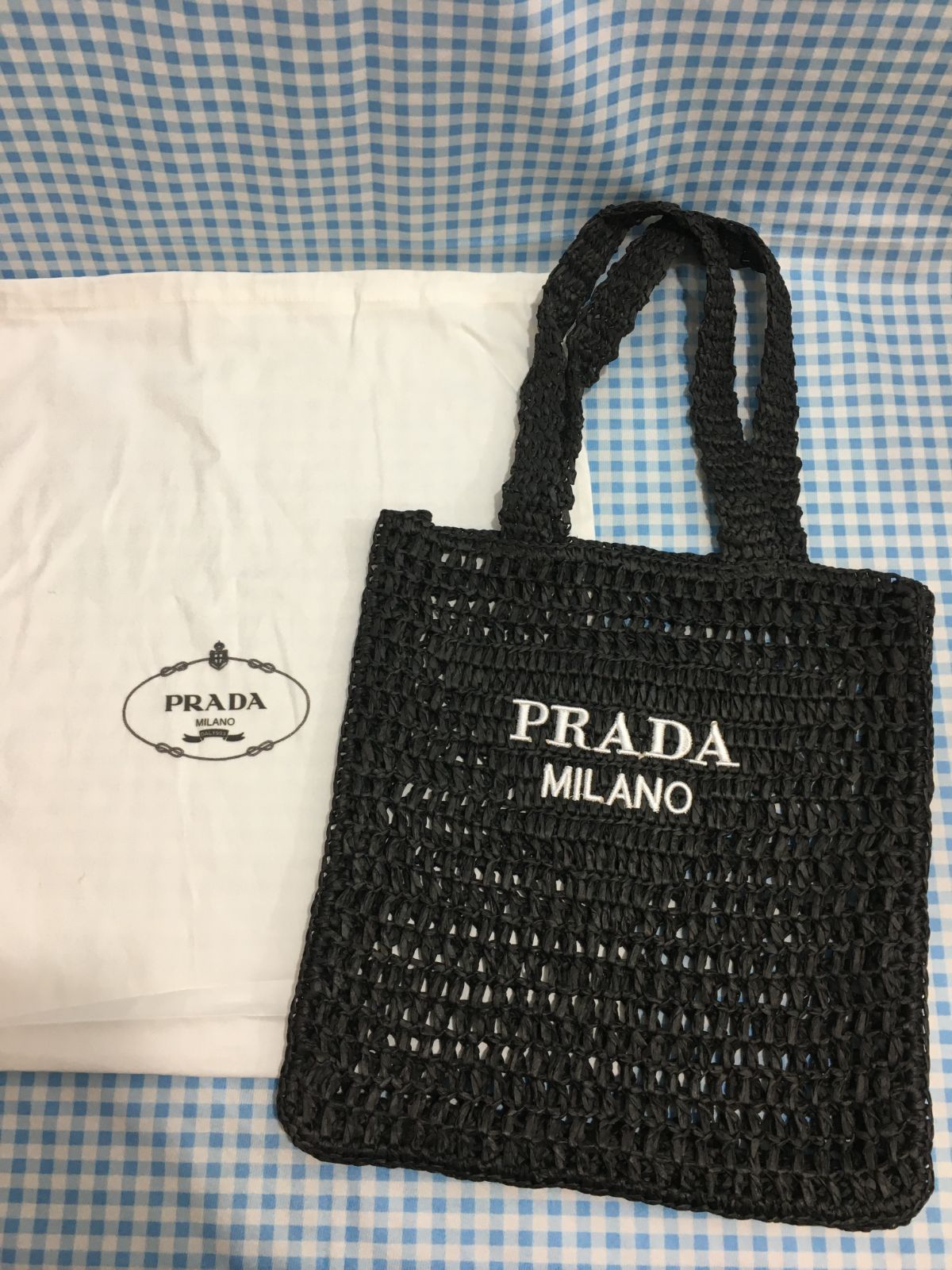 PRADA プラダ トートバッグ かごバッグ 草編み ラフィア ブラック