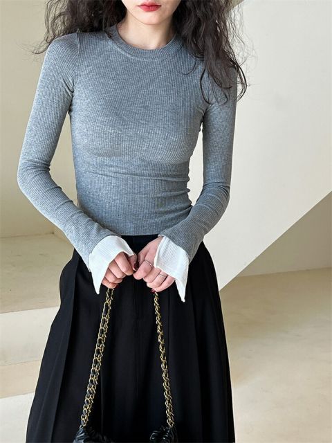 ニットトップス 気質 大人気 スリム ホーンスリーブ Tシャツ (T)