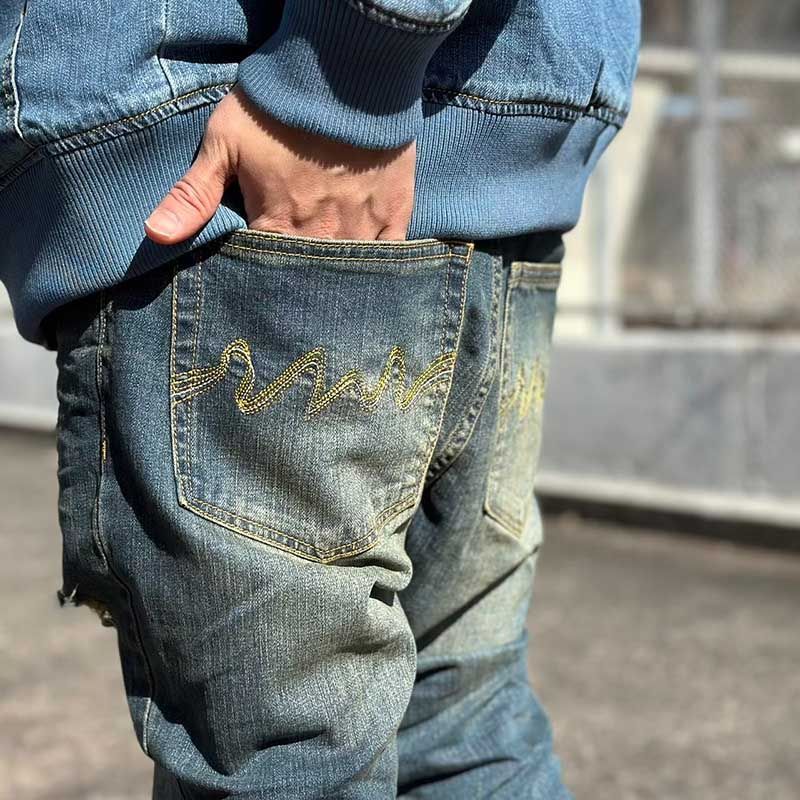 LEFLAH レフラー ビンテージリペアスキニーパンツ (BLUE) SKINNY LEFLAH レフラー ビンテージリペアスキニーパンツ (BLUE) SKINNY