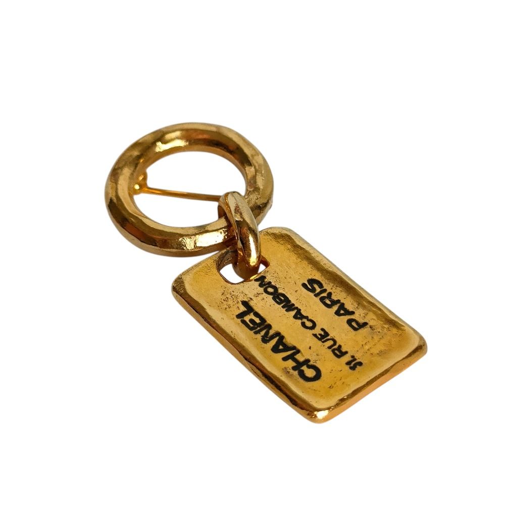 美品 CHANEL シャネル カンボン ロゴプレート ピンブローチ  