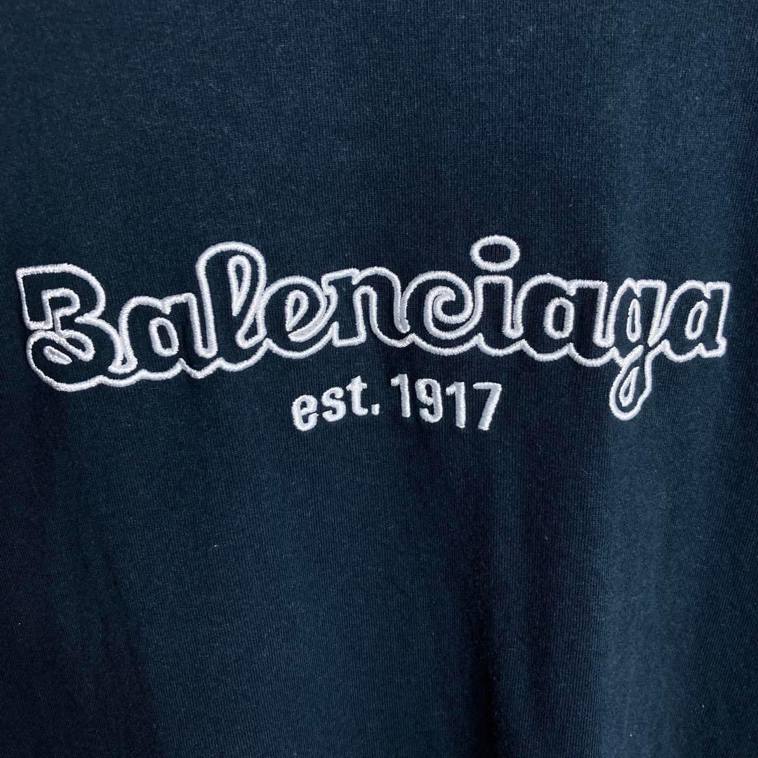 【美品】バレンシアガ　センター刺繍ロゴTシャツ　EST1917　紺　ネイビー. 美品】バレンシアガ センター刺繍ロゴTシャツ EST1917 紺