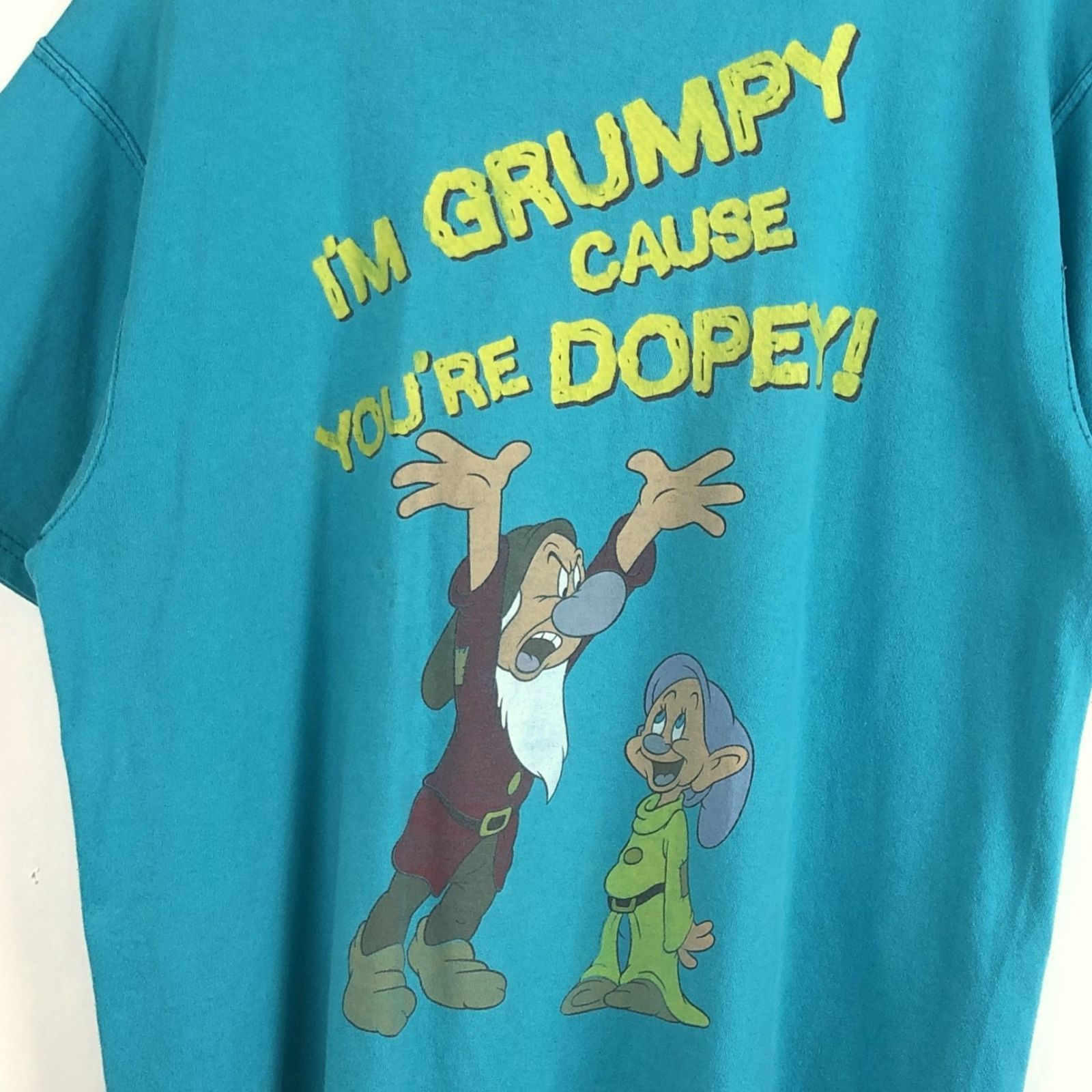 90s DISNEY ディズニー Tシャツ GRUMPY 7人の小人 白雪姫 ブルー