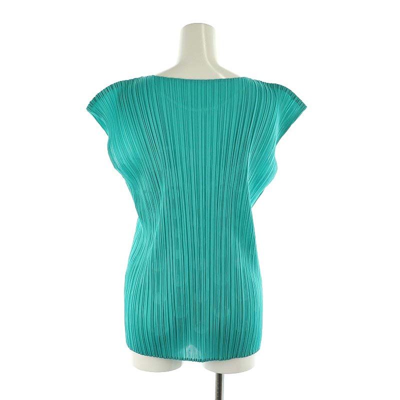 【中古】プリーツプリーズ 24SS SODA POP ノースリーブブラウス プルオーバー 総柄 プリーツ エメラルドグリーン プリーツプリーズ PLEATS PLEASE 24SS SODA POP ノースリーブブラウス