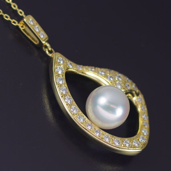 Mikimoto アコヤ真珠 ダイヤモンド ペンダント ミキモト K18YG アコヤ 真珠 ダイヤモンド ペンダントネックレス
