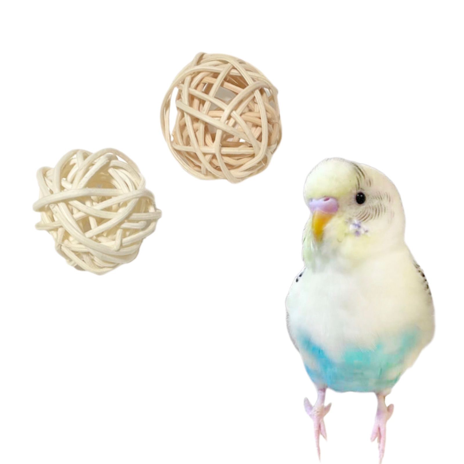 メルカリインコ 2個 インコ かじりおもちゃ ミニ ラタンボール 籐 ボール 天然木 安心