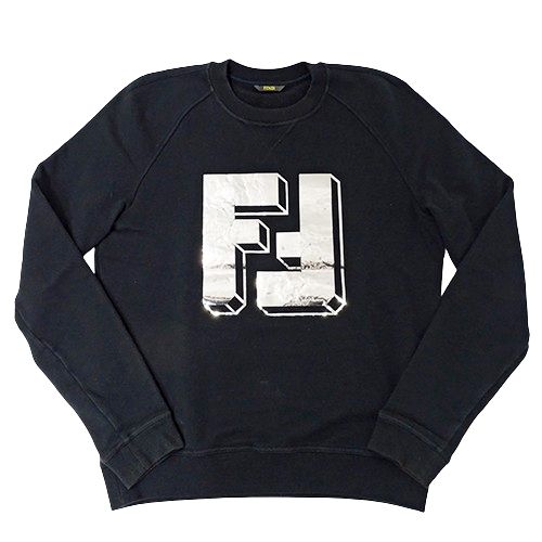 フェンディ FENDI Tシャツ レディース メンズ ブランド スウェット トレーナー コットン ブラック シルバー サイズ44 ロゴ 黒 おしゃれ