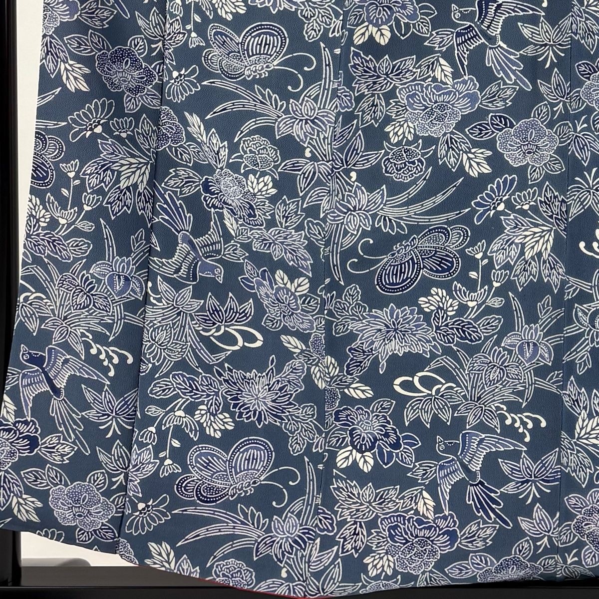 小紋 身丈156.5cm 裄丈61cm S 袷 栗山吉三郎 落款 花鳥 蝶 縮緬