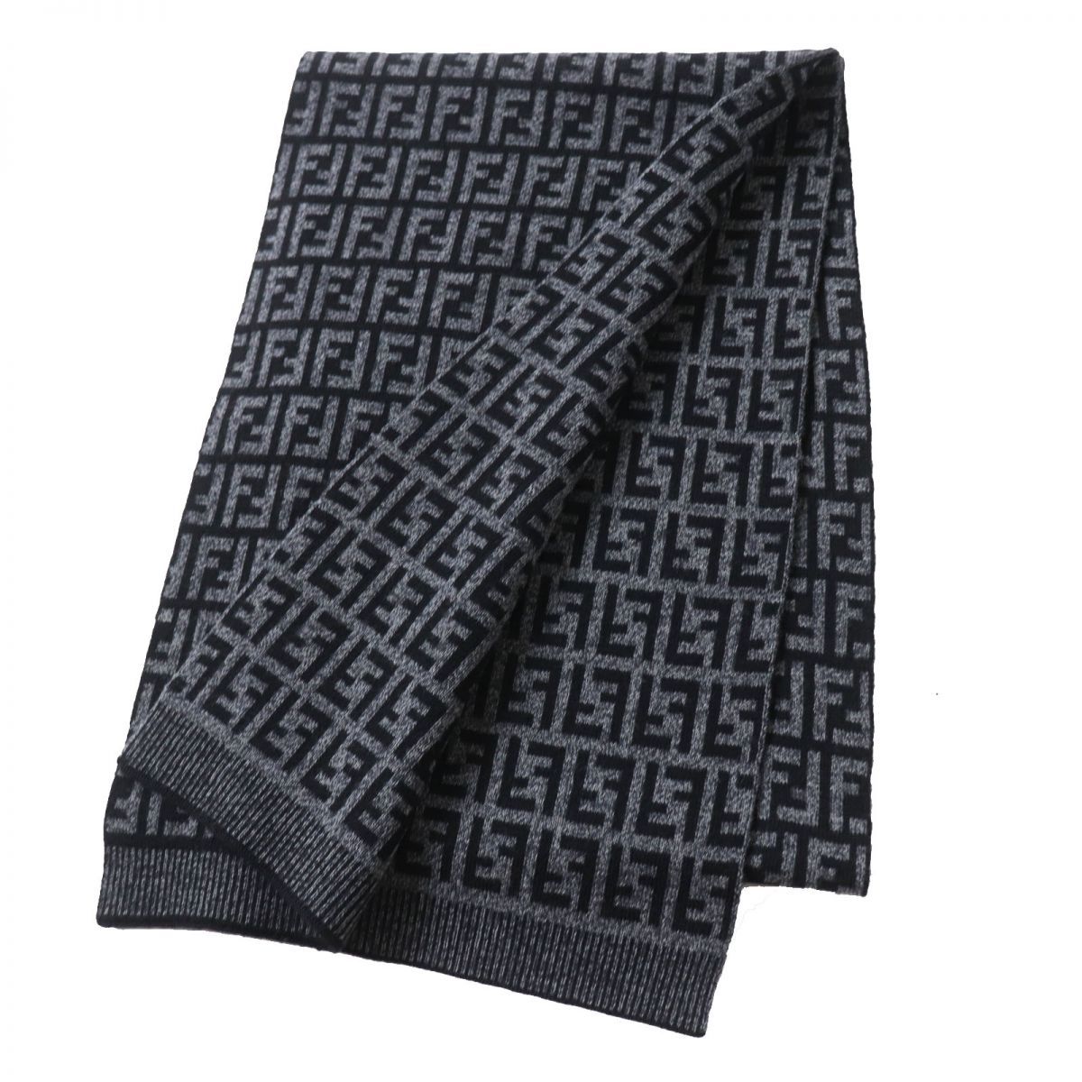 FENDI ロゴ入りニットマフラー グレー/ブラック FENDI ロゴ入りニットマフラー グレー/ブラック